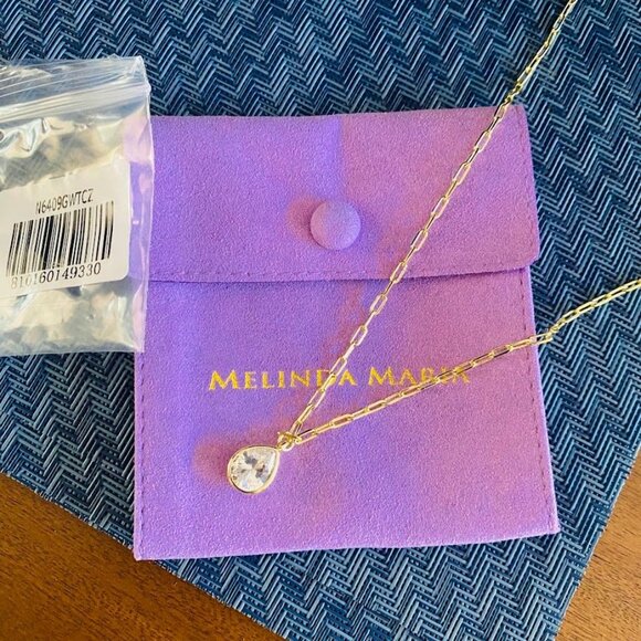 Melinda Maria Drop of Perfection Necklace Diamondettes Gold Tone NWT - Picture 4 of 4